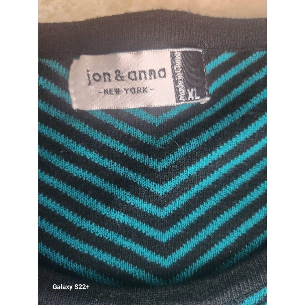 S22 Jon & Anna green/black striped sweater black sleeves & slimming sides Sz XL - Picture 6 of 8